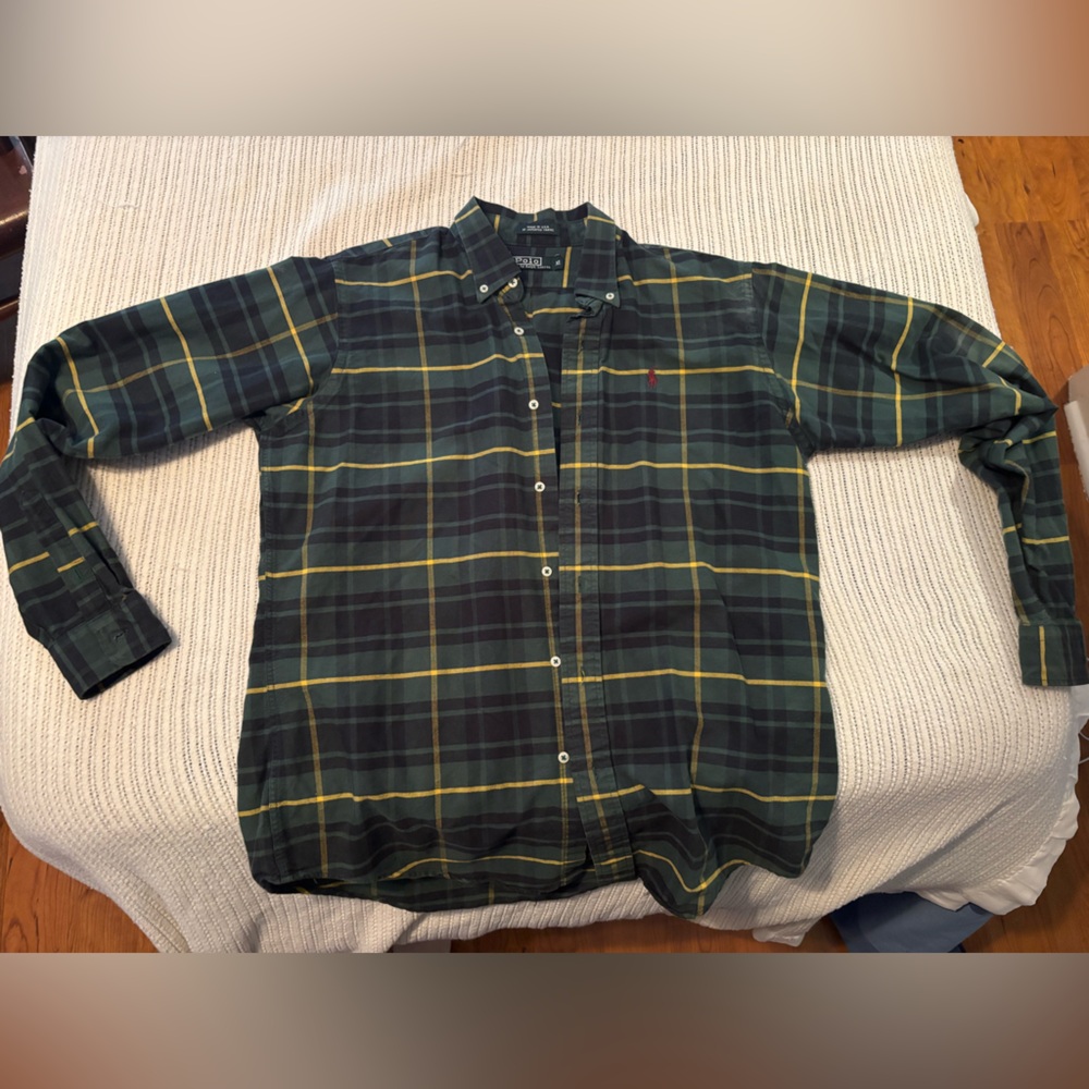 Polo by Ralph Lauren Green and Yellow Plaid Casual Button Down Shirt